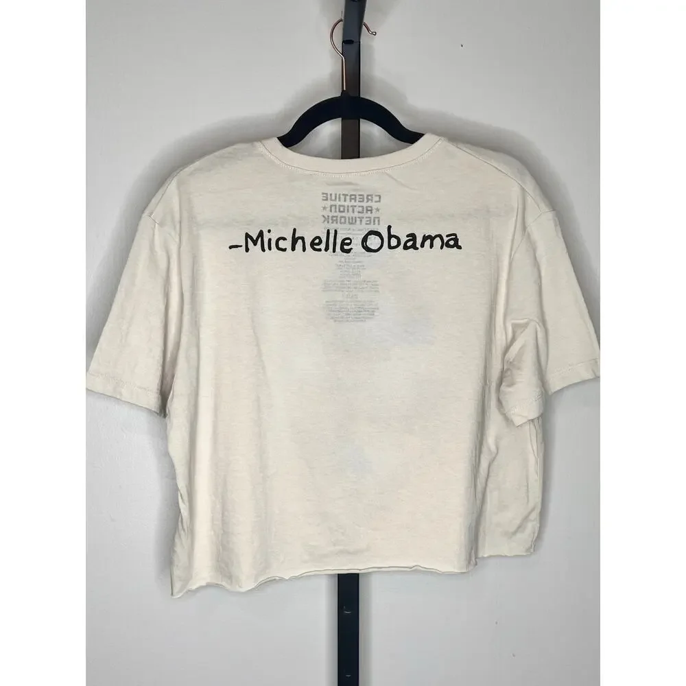 ☀️Creative Action Network Michelle Obama Crop Graphic T-Shirt Beige Women's L - Picture 3 of 5